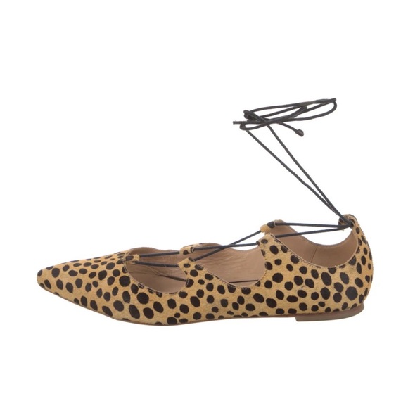 Loeffler Randall Ambra lace-up pointed toe flats leopard print calf hair 8.5 - Picture 10 of 10